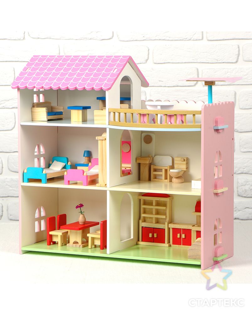 Дом деревянный для кукол, 41×8×50 см, с мебелью арт. СМЛ-133738-1-СМЛ0004513344 1