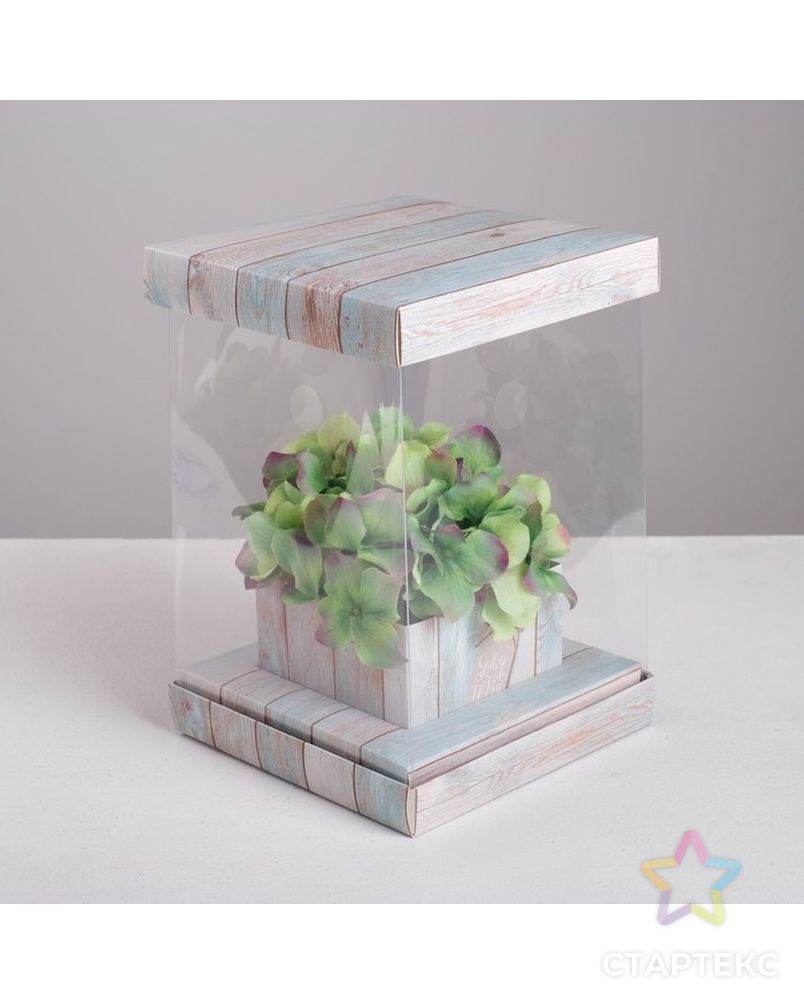 Коробка для цветов с вазой и PVC окнами складная «Счастье», 16 х 23 х 16 см арт. СМЛ-74882-1-СМЛ0004515428 1
