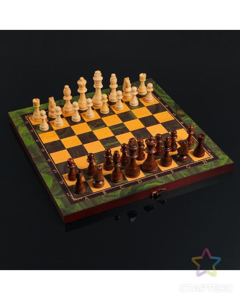 Настольная игра 3 в 1 "Малахит":  шахматы, шашки, нарды (доска дерево 40х40 см) арт. СМЛ-119832-1-СМЛ0004518071 1