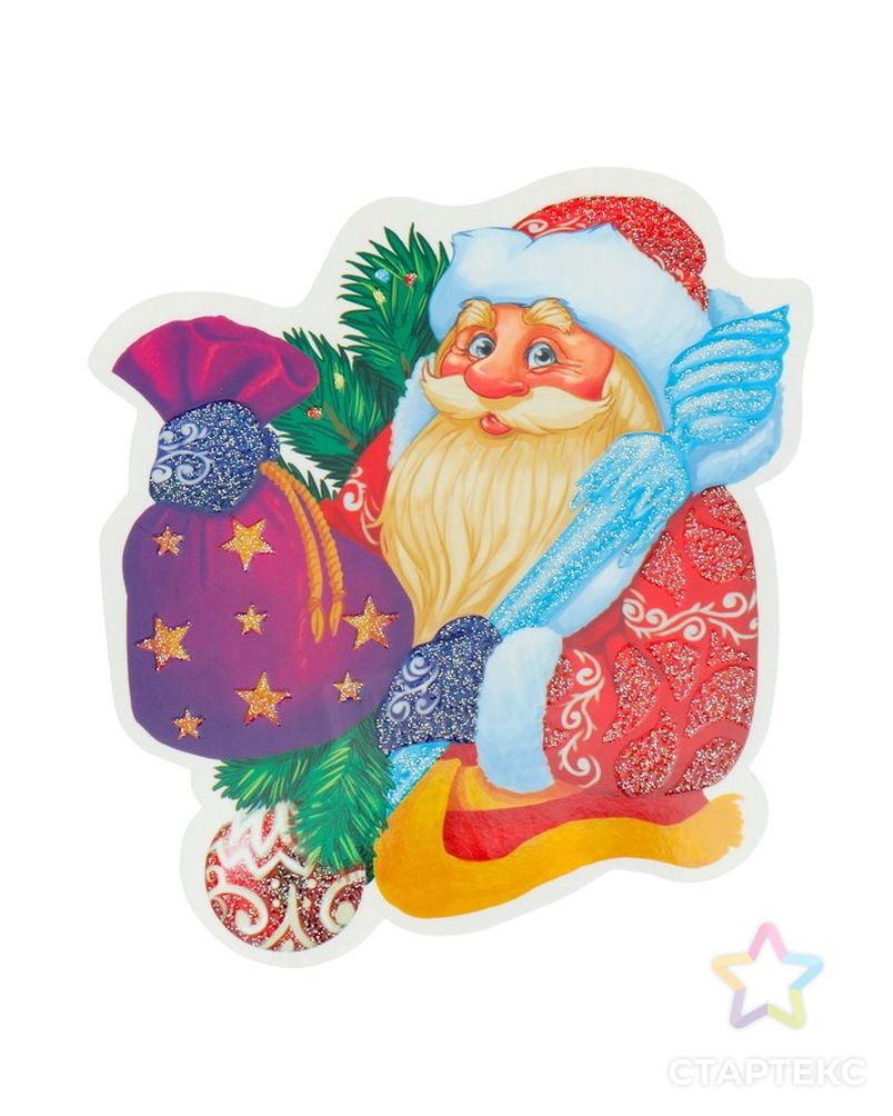 Украшение на скотче "Дед Мороз" глиттер, мешок с подарками арт. СМЛ-107629-1-СМЛ0004518307 1