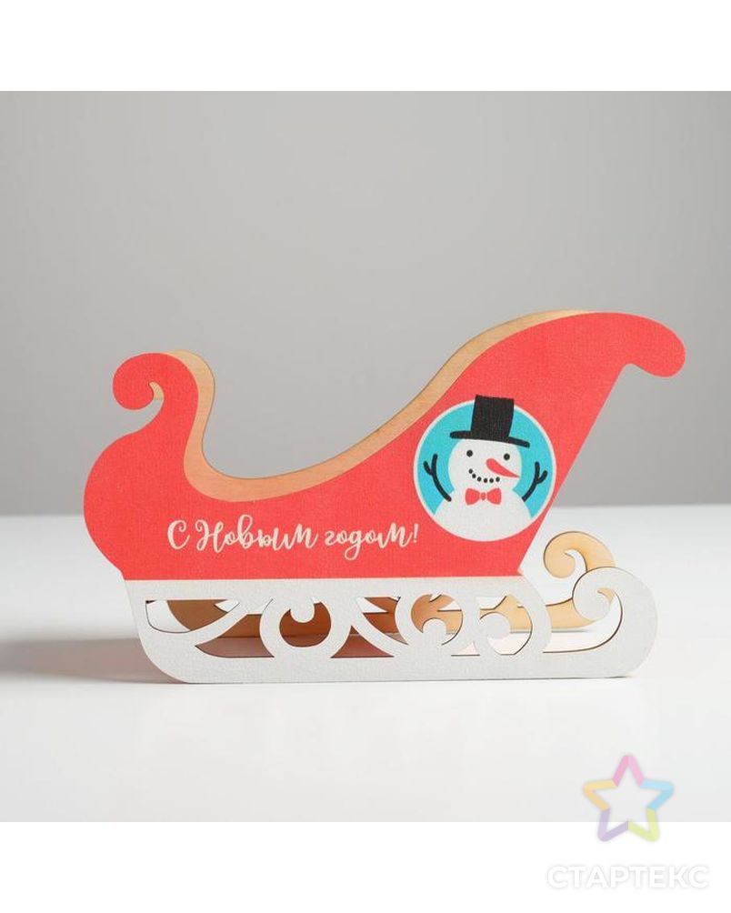 Кашпо новогоднее "Сани", с декором снеговик, 23 х 10 х 14 см арт. СМЛ-116834-1-СМЛ0004529698 3