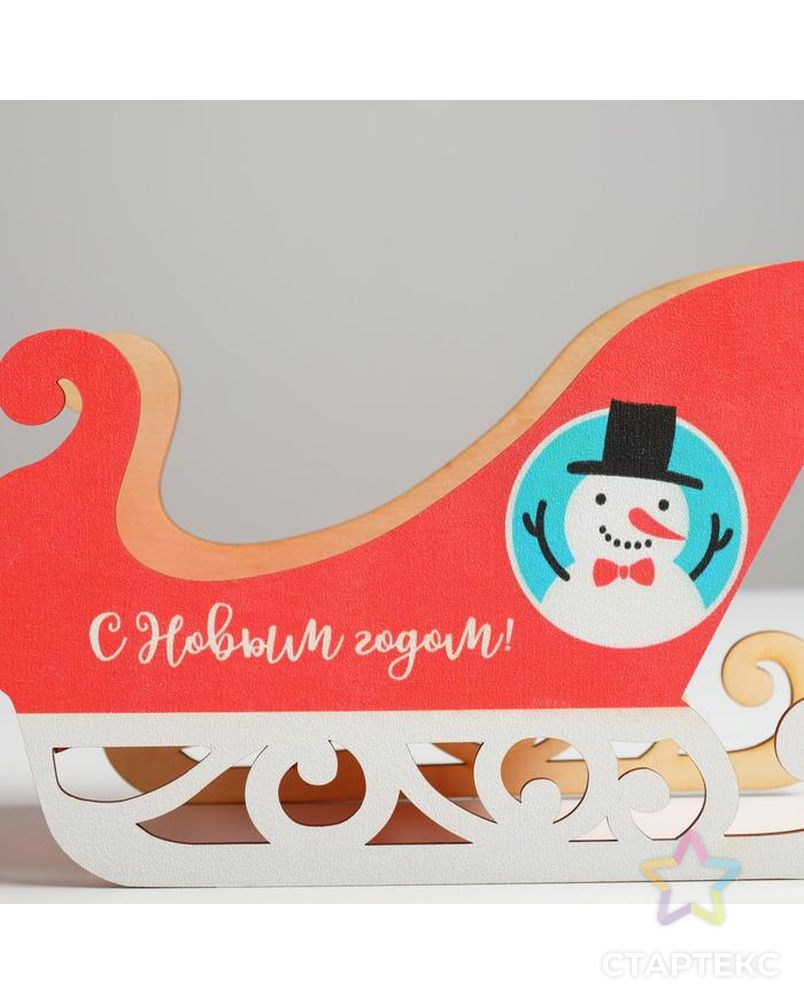 Кашпо новогоднее "Сани", с декором снеговик, 23 х 10 х 14 см арт. СМЛ-116834-1-СМЛ0004529698 4