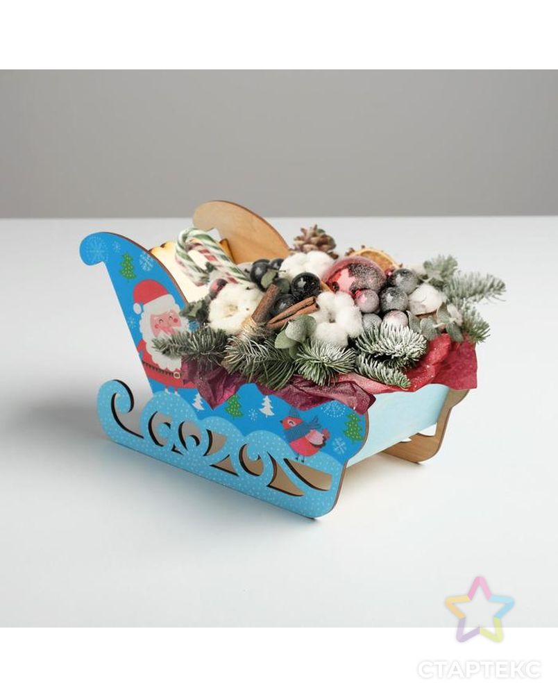 Кашпо новогоднее "Сани", с декором мороз, 23 х 10 х 14 см арт. СМЛ-116836-1-СМЛ0004529700 1