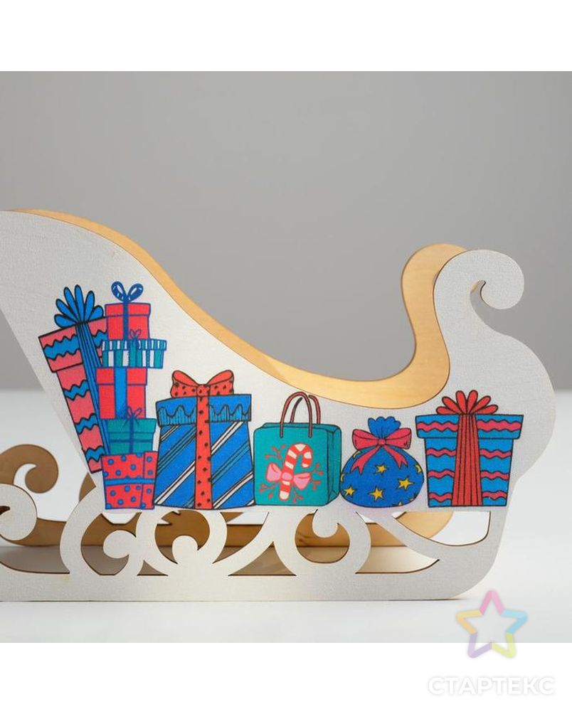 Кашпо новогоднее "Сани", с декором подарки, 23 х 10 х 14 см арт. СМЛ-116838-1-СМЛ0004529702 4