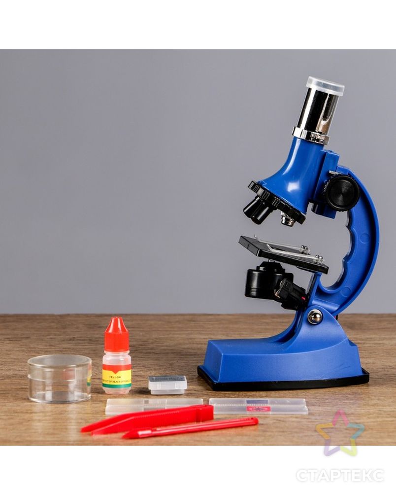 Микроскоп, кратность увеличения 600х, 300х, 100х, с подсветкой, 2АА, синий арт. СМЛ-54036-1-СМЛ0000454011 1