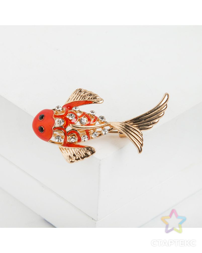 Брошь "Рыбка", цвет оранжево-белый в золоте арт. СМЛ-175629-1-СМЛ0004570837 1