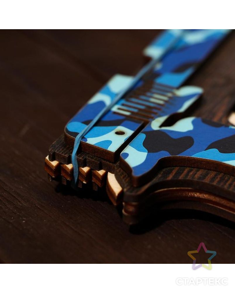 Сувенир деревянный «Резинкострел, синий камуфляж» + 4 резинки арт. СМЛ-127643-1-СМЛ0004576999 4