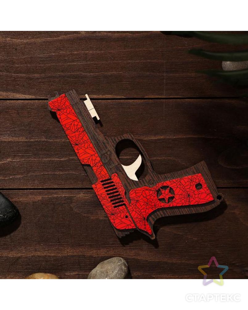 Сувенир деревянный «Резинкострел, красный гранит» + 4 резинки арт. СМЛ-127645-1-СМЛ0004577001 3
