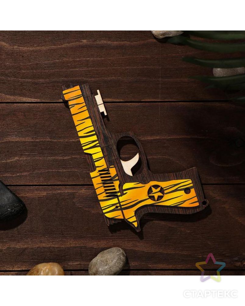 Сувенир деревянный «Резинкострел, жёлтые линии» + 4 резинки арт. СМЛ-127646-1-СМЛ0004577002 3