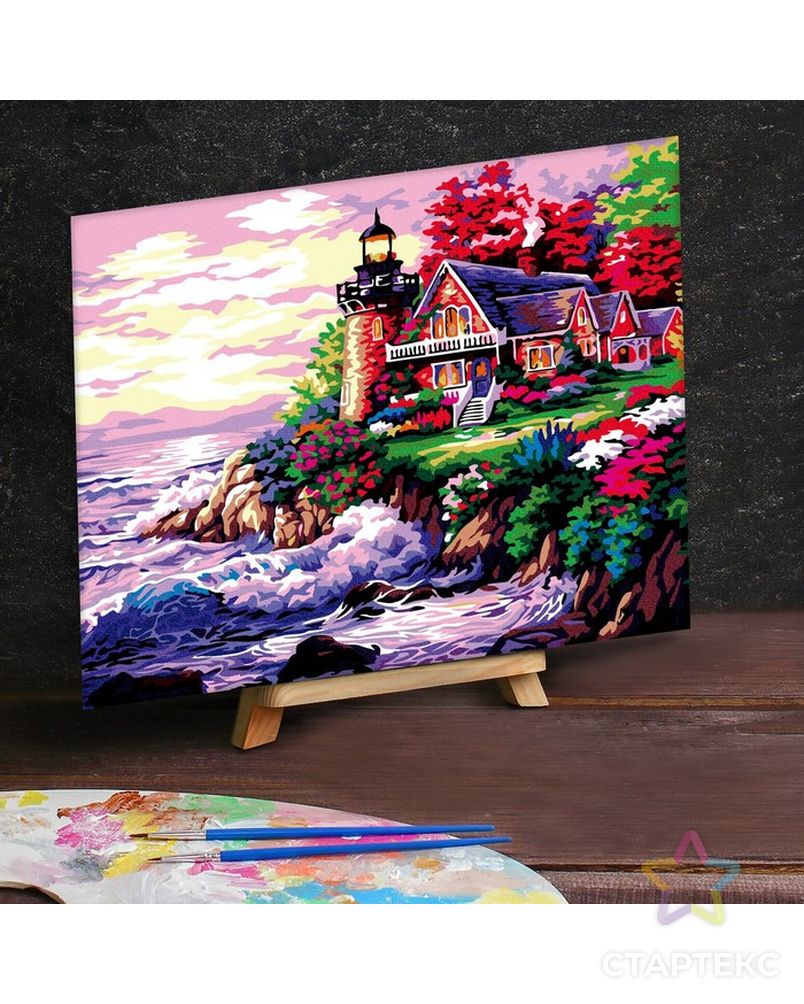 Картина по номерам на холсте 40×50 см «Домик с маяком у моря» арт. СМЛ-205841-1-СМЛ0004580366 1