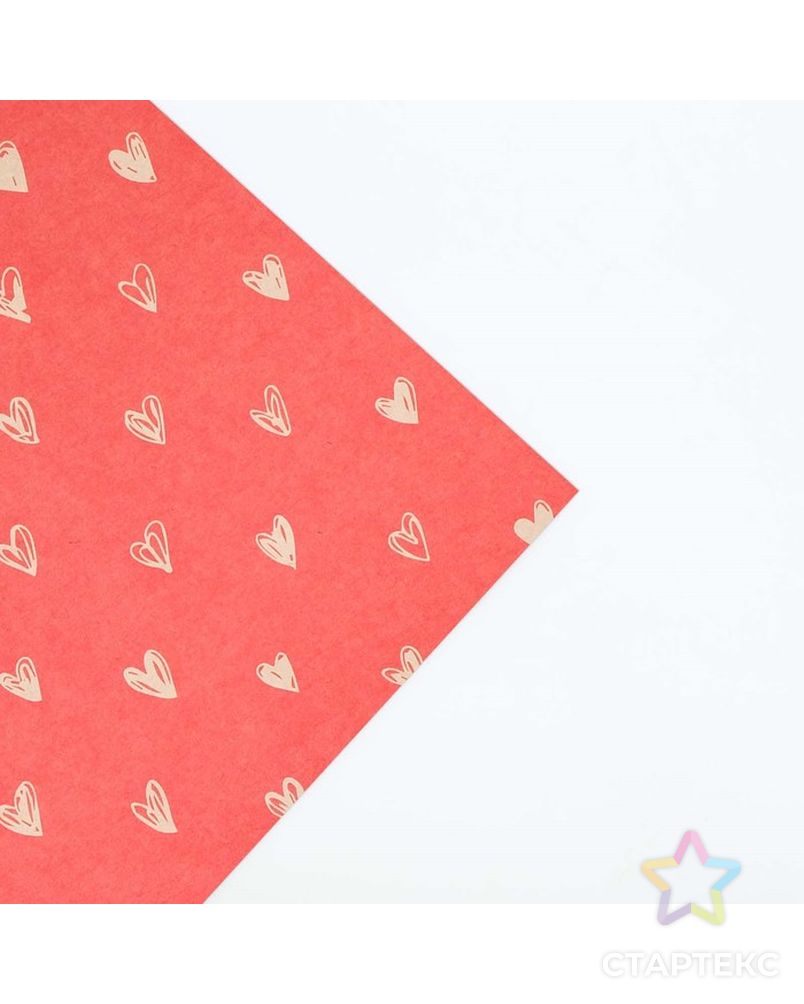 Бумага крафтовая «Сердечки», фон красный, 50 × 70 см арт. СМЛ-75380-1-СМЛ0004580640 2