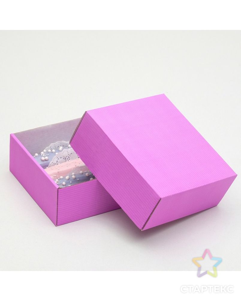 Коробка сборная, крышка-дно, розовая, 14,5 х 14,5 х 6 см арт. СМЛ-98706-8-СМЛ0004589000 2