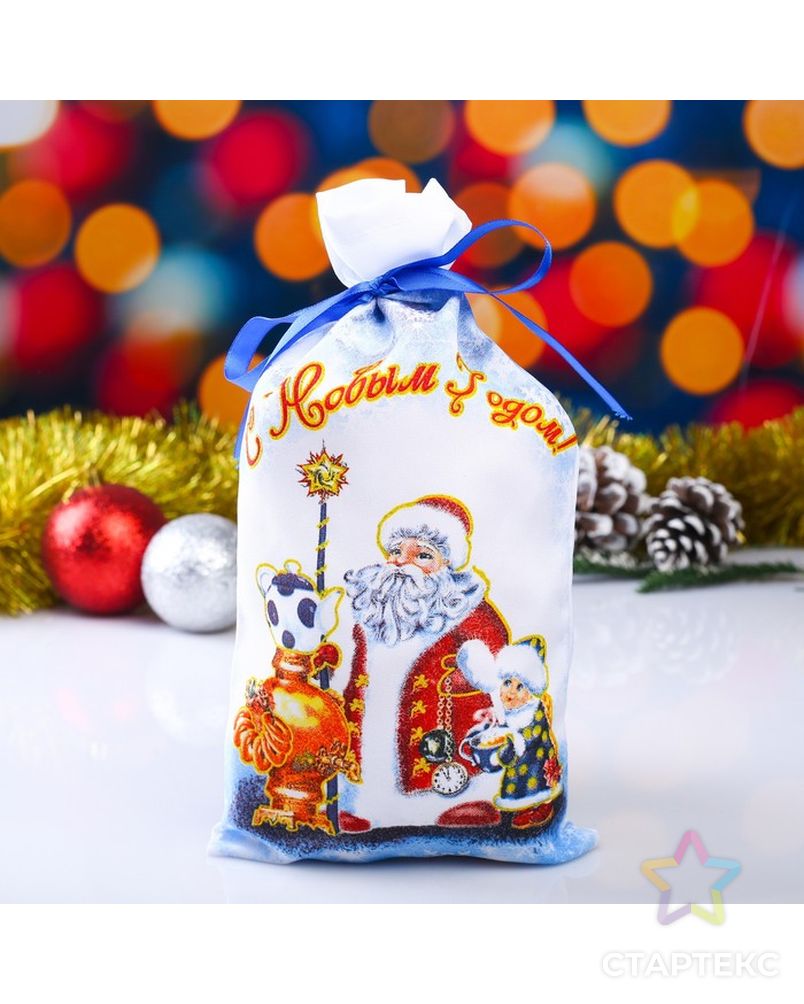 Мешок новогодний "Дед Мороз", с лентой, габардин, 16х30 см арт. СМЛ-73023-1-СМЛ0004590848 1