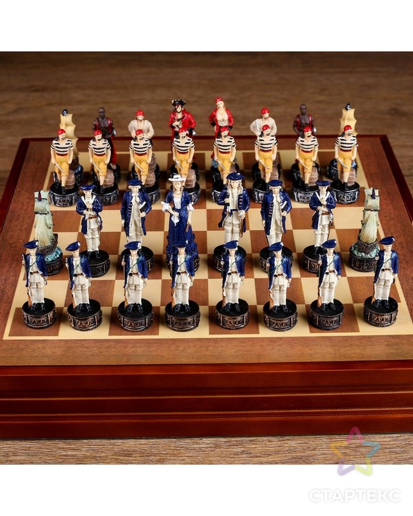 Шахматы сувенирные "Пиратская схватка" (доска 36х36х6 см, h=8 см, h=6 см) арт. СМЛ-77691-1-СМЛ0004603581 1