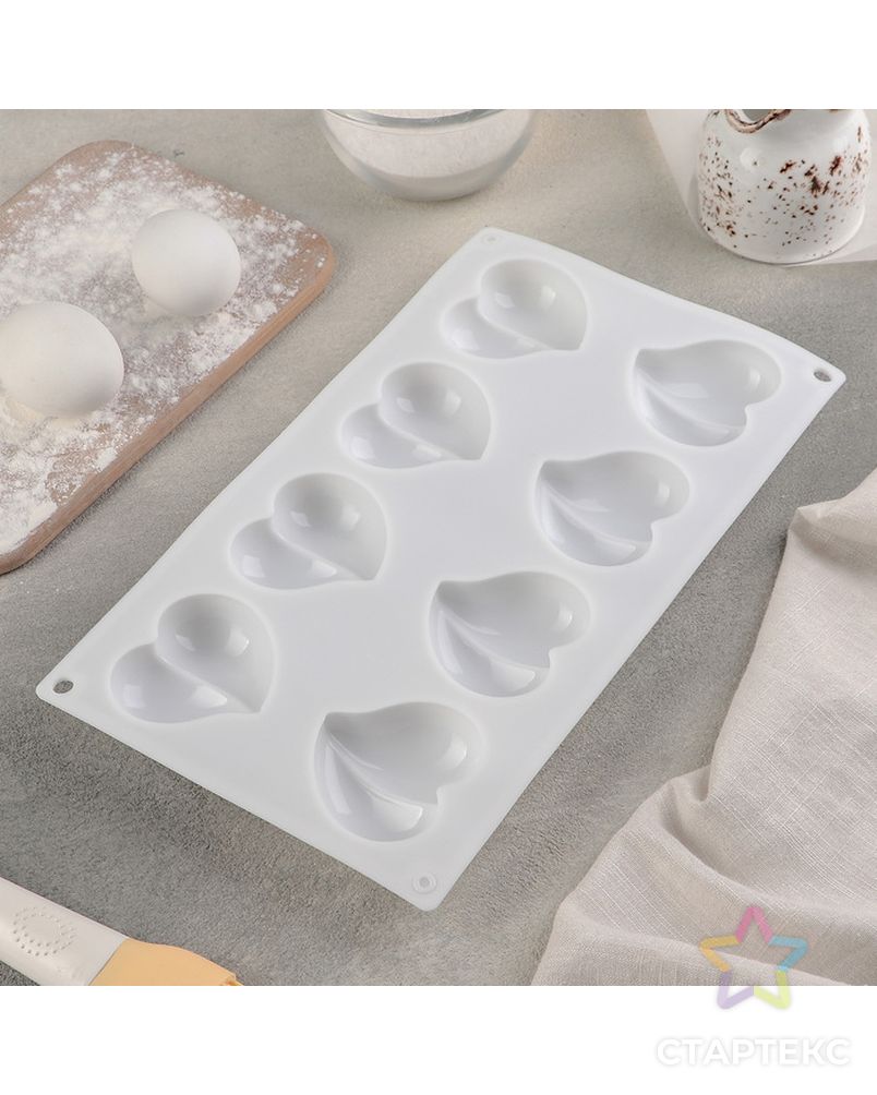Форма для муссовых десертов и выпечки Доляна «Рандеву», 29,5×17,2 см, 8 ячеек (6,2×5,7 см), цвет белый арт. СМЛ-205937-1-СМЛ0004607188 4