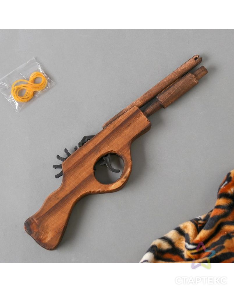 Игрушка деревянная стреляет резинками «Пистолет» 2,2×27×8 см арт. СМЛ-77874-1-СМЛ0004607919 1