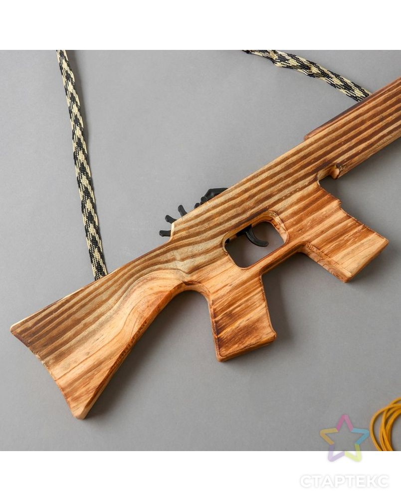 Игрушка деревянная стреляет резинками «Автомат» 57 × 11.5 × 2 см арт. СМЛ-77876-1-СМЛ0004607921 3