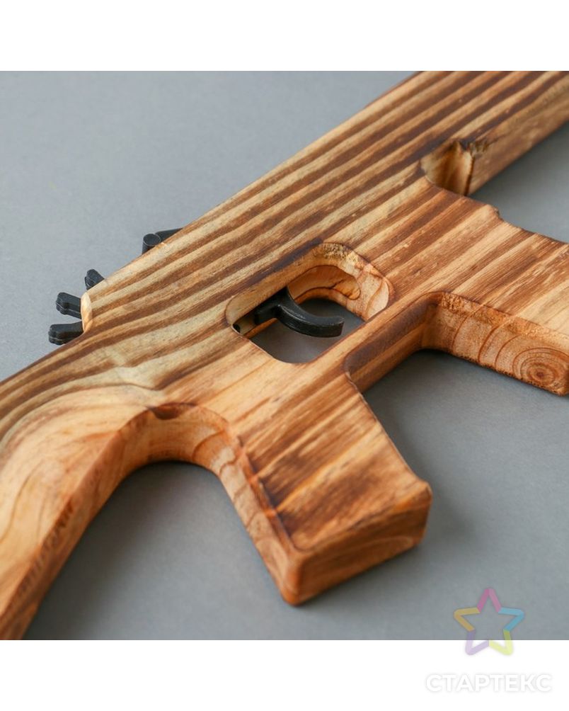 Игрушка деревянная стреляет резинками «Автомат» 57 × 11.5 × 2 см арт. СМЛ-77876-1-СМЛ0004607921 4