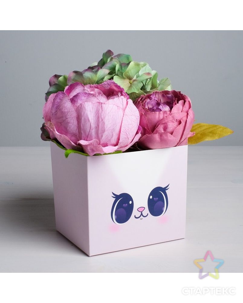 Коробка для цветов с топпером «Котик», 11 х 12 х 10 см арт. СМЛ-78549-1-СМЛ0004627893 2