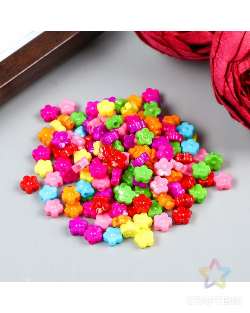 Набор бусин для творчества пластик "Цветные микро цветочки" набор 150 шт 0,4х0,9х0,9 см арт. СМЛ-218838-1-СМЛ0004645555 1