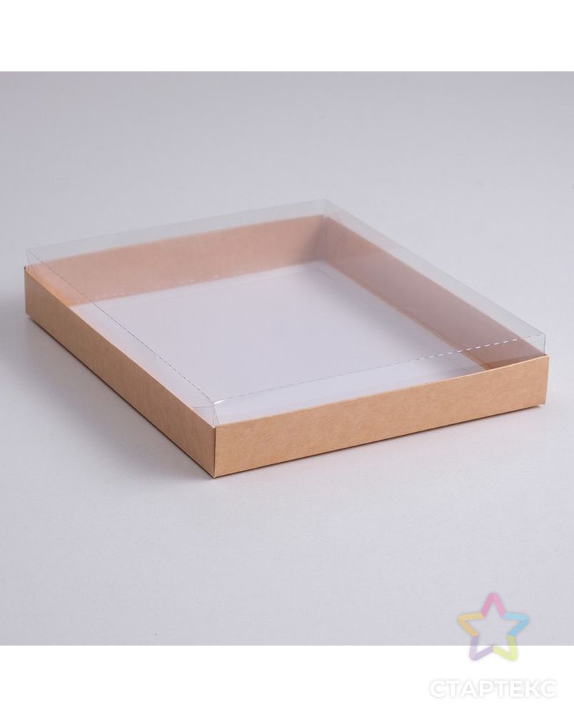 Коробка картонная  с прозрачной крышкой, крафт, 26 х 21 х 3 см арт. СМЛ-99141-1-СМЛ0004669195 1