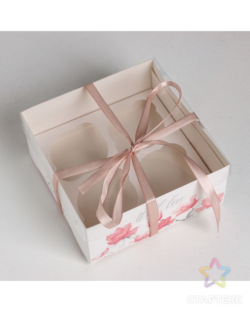 Коробка для капкейка For You with love, 16 × 16 × 7.5 см арт. СМЛ-85464-1-СМЛ0004675028 2