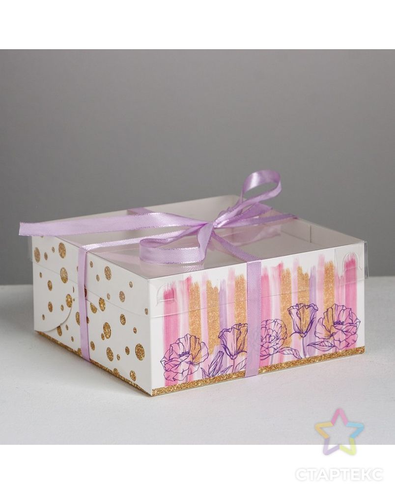 Коробка для капкейка Flower patterns, 16 × 16 × 7.5 см арт. СМЛ-85468-1-СМЛ0004675032 1