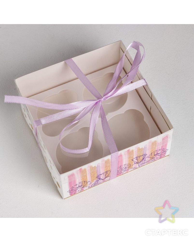 Коробка для капкейка Flower patterns, 16 × 16 × 7.5 см арт. СМЛ-85468-1-СМЛ0004675032 2