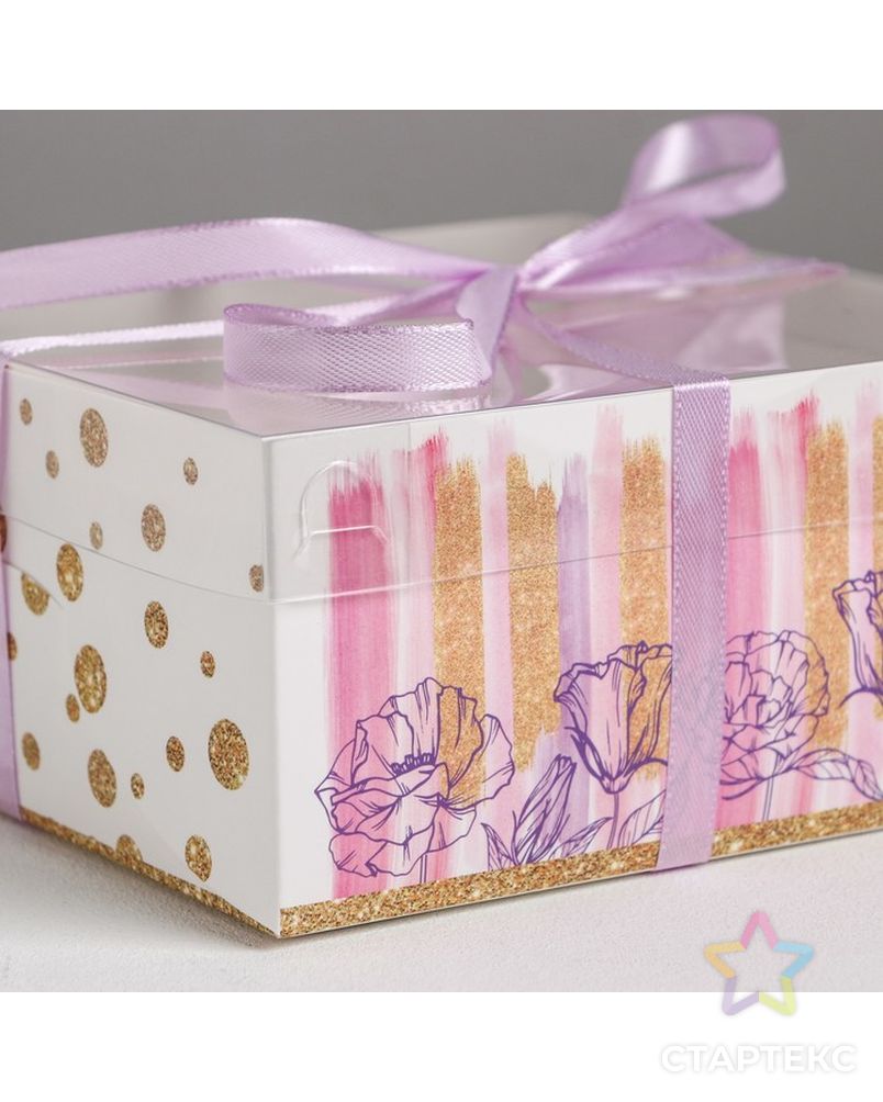 Коробка для капкейка Flower patterns, 16 × 16 × 7.5 см арт. СМЛ-85468-1-СМЛ0004675032 3