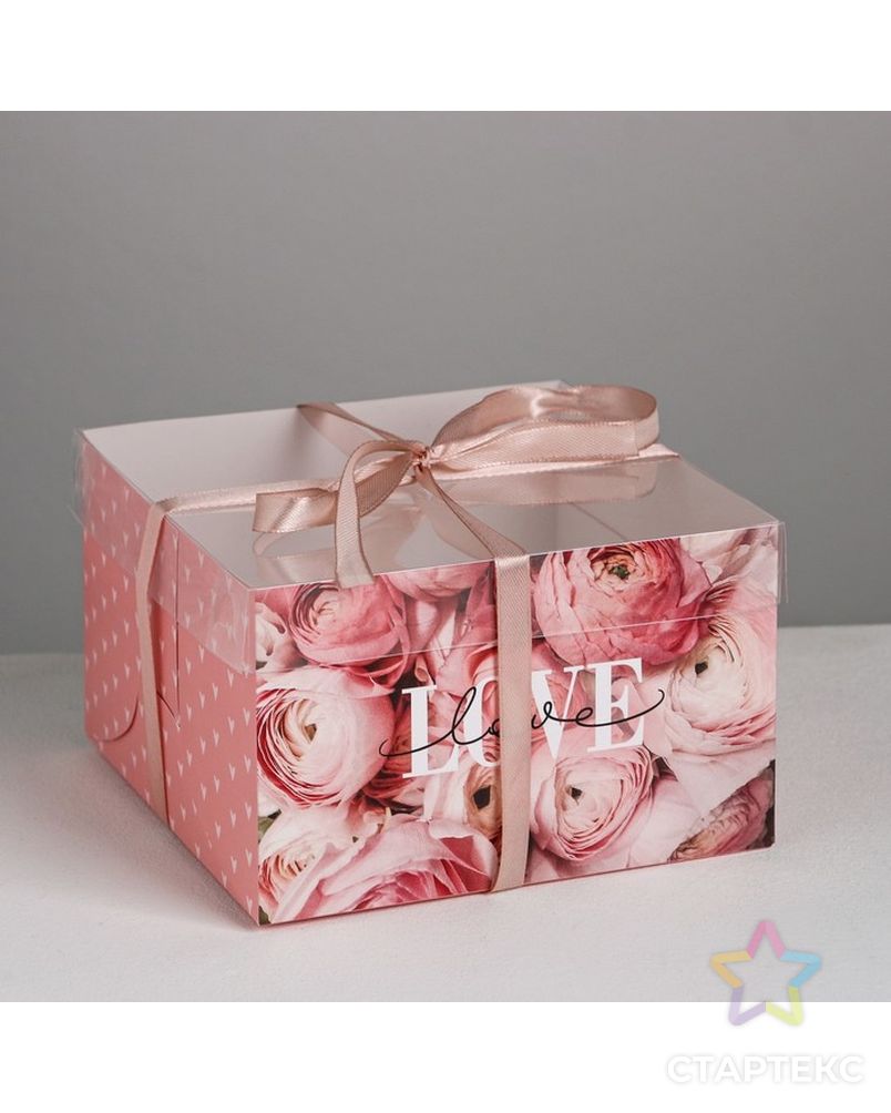 Коробка для капкейка LOVE, 16 × 16 × 10 см арт. СМЛ-85482-1-СМЛ0004675052 1