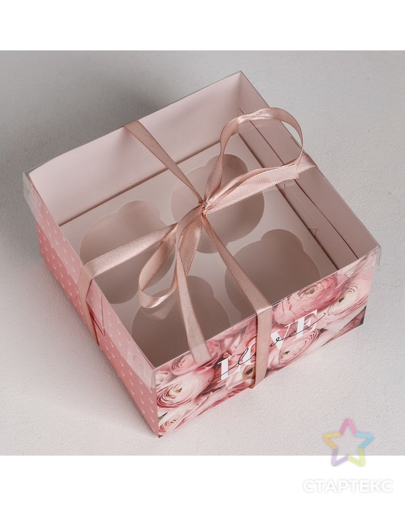 Коробка для капкейка LOVE, 16 × 16 × 10 см арт. СМЛ-85482-1-СМЛ0004675052 2