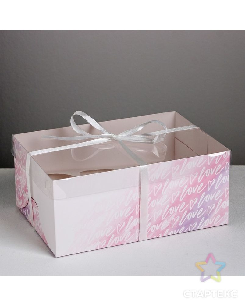Коробка для капкейка Love, 16 × 16 × 10 см арт. СМЛ-100796-2-СМЛ0004675082 1