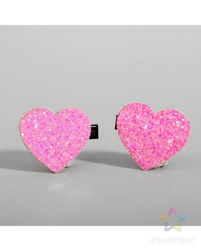 Набор зажимов, Маша и Медведь "Сердце" розовые с блестками, 2 шт, 7,5*11 см арт. СМЛ-36127-1-СМЛ0004675391 2