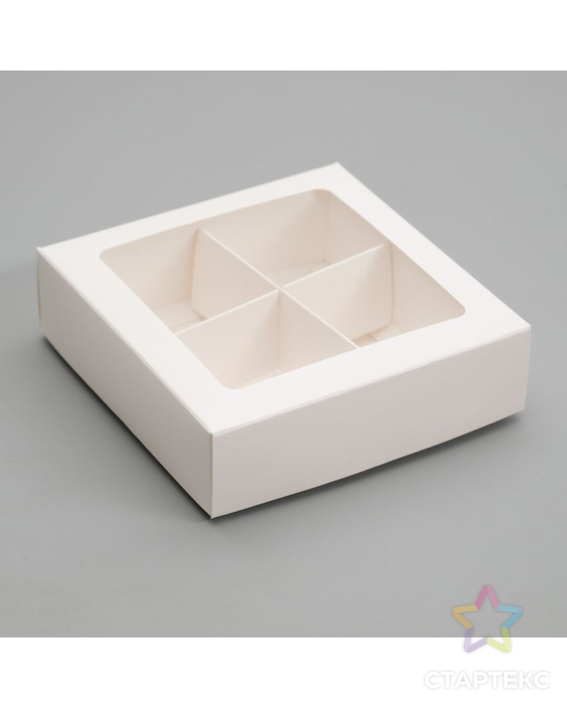 Коробка для конфет 4 шт, с окном, крафт 12,5 х 12,5 х 3,5 см арт. СМЛ-99275-9-СМЛ0004696557 1