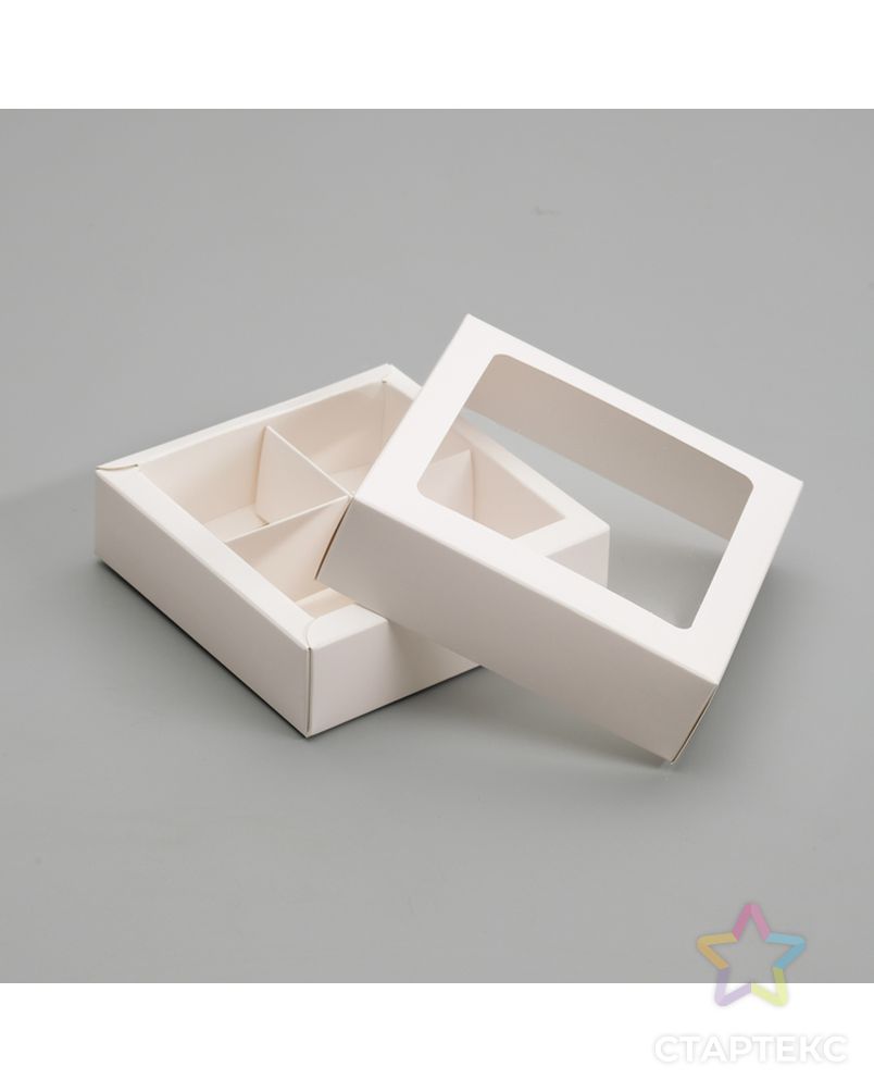 Коробка для конфет 4 шт, с окном, крафт 12,5 х 12,5 х 3,5 см арт. СМЛ-99275-9-СМЛ0004696557 2