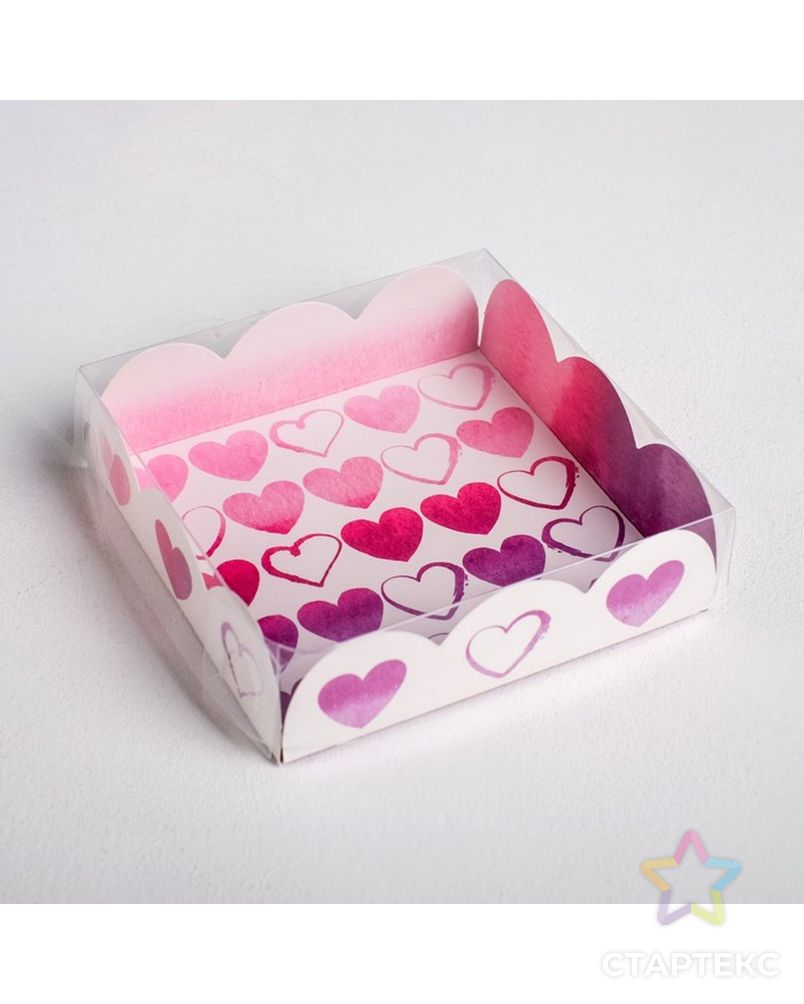 Коробка для кондитерских изделий с PVC-крышкой «С Любовью», 10,5 × 10,5 × 3 см арт. СМЛ-80643-1-СМЛ0004711876 1