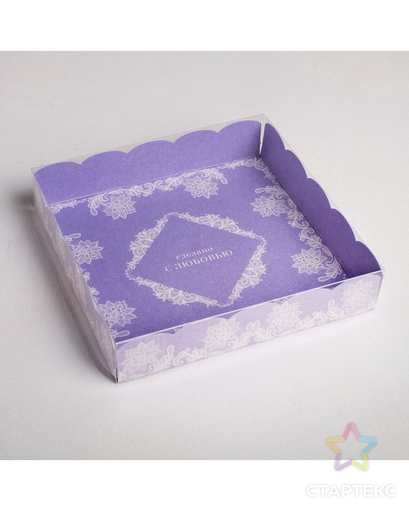 Коробка для кондитерских изделий с PVC-крышкой «Сделано с любовью», 21 × 21 × 3 см арт. СМЛ-100229-2-СМЛ0004711890 2