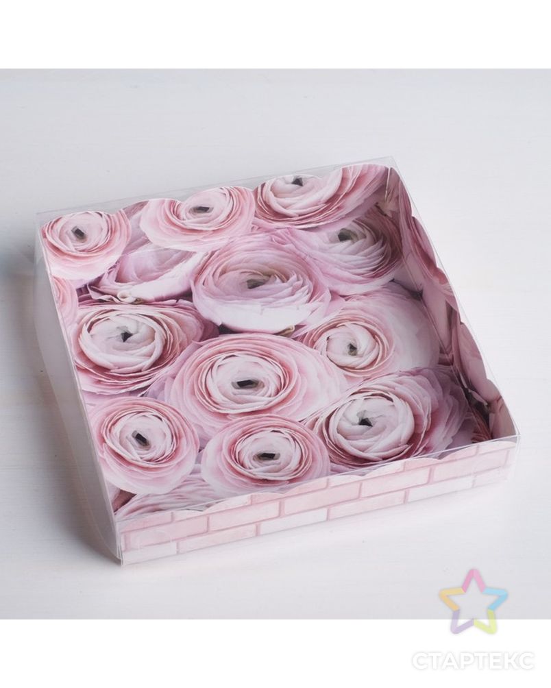 Коробка для кондитерских изделий с PVC-крышкой «Цветы», 13 × 13 × 3 см арт. СМЛ-100244-2-СМЛ0004711892 1