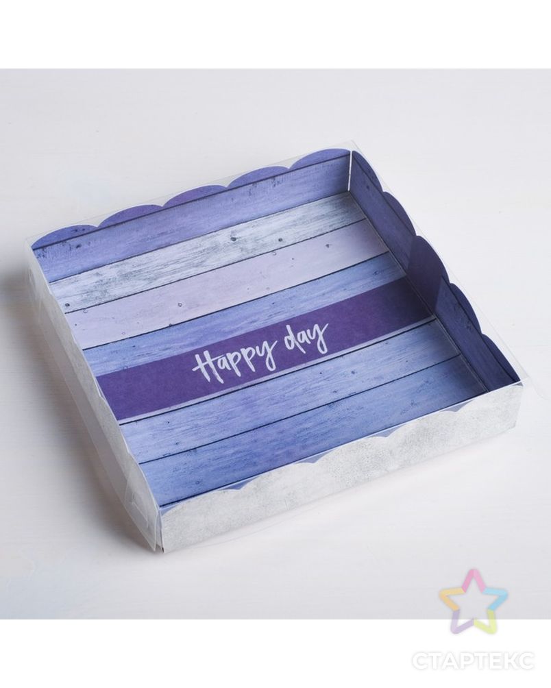 Коробка для кондитерских изделий с PVC-крышкой Happy day, 15 × 15 × 3 см арт. СМЛ-80724-1-СМЛ0004711897 1