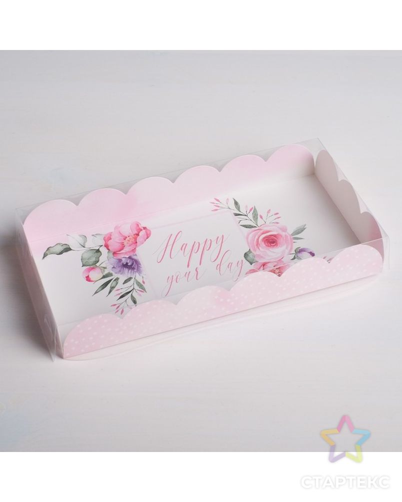 Коробка для кондитерских изделий с PVC-крышкой Happy your day, 21 × 10,5 × 3 см арт. СМЛ-80725-1-СМЛ0004711909 1