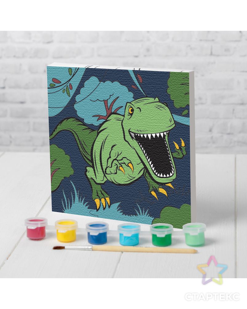 Картина по номерам «Динозавр в джунглях» 15×15 см арт. СМЛ-205996-1-СМЛ0004719043 1
