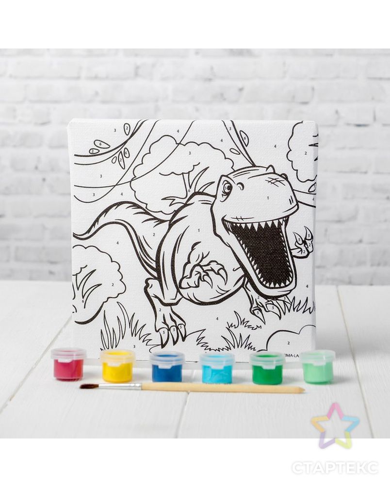 Картина по номерам «Динозавр в джунглях» 15×15 см арт. СМЛ-205996-1-СМЛ0004719043 2