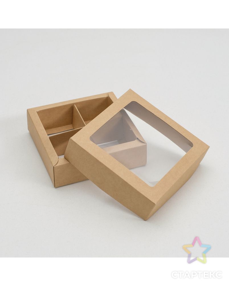 Коробка для конфет 4 шт, с окном, крафт 12,5 х 12,5 х 3,5 см арт. СМЛ-99275-1-СМЛ0004727918 2