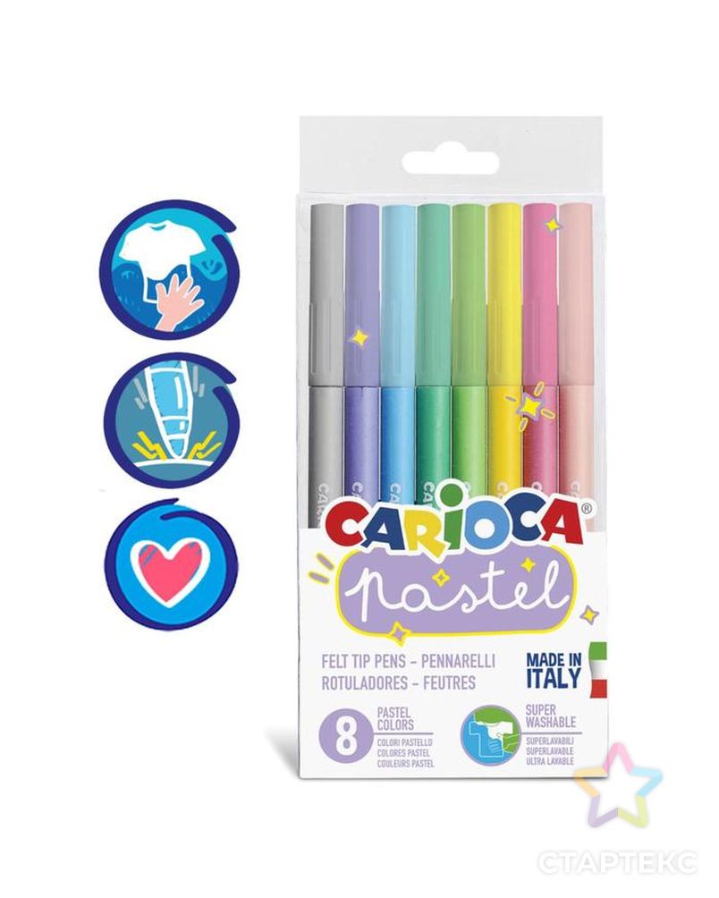 Фломастеры 8 цветов Carioca "Pastel" пастельная палитра, смываемые, блистер, европодвес арт. СМЛ-175690-1-СМЛ0004736204 1