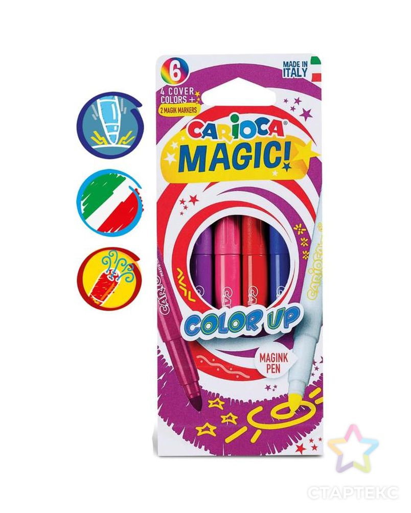 Фломастер 6 цветов Carioca "Magic Color Up" +2 перекрашивающие, 6.0 мм, утолщенная линия, картон, европодвес арт. СМЛ-220140-1-СМЛ0004736207 1