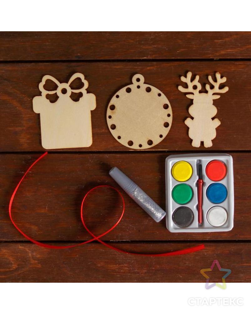 Набор для творчества «Ёлочные игрушки из дерева. Сделай сам» (олень, подарок, шарик) арт. СМЛ-38886-1-СМЛ0004758217 2