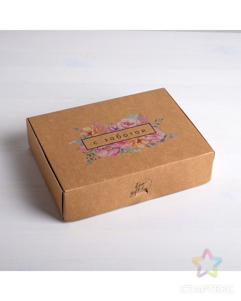 Коробка складная крафтовая «С заботой», 21 × 15 × 5 см арт. СМЛ-82265-1-СМЛ0004789091 2