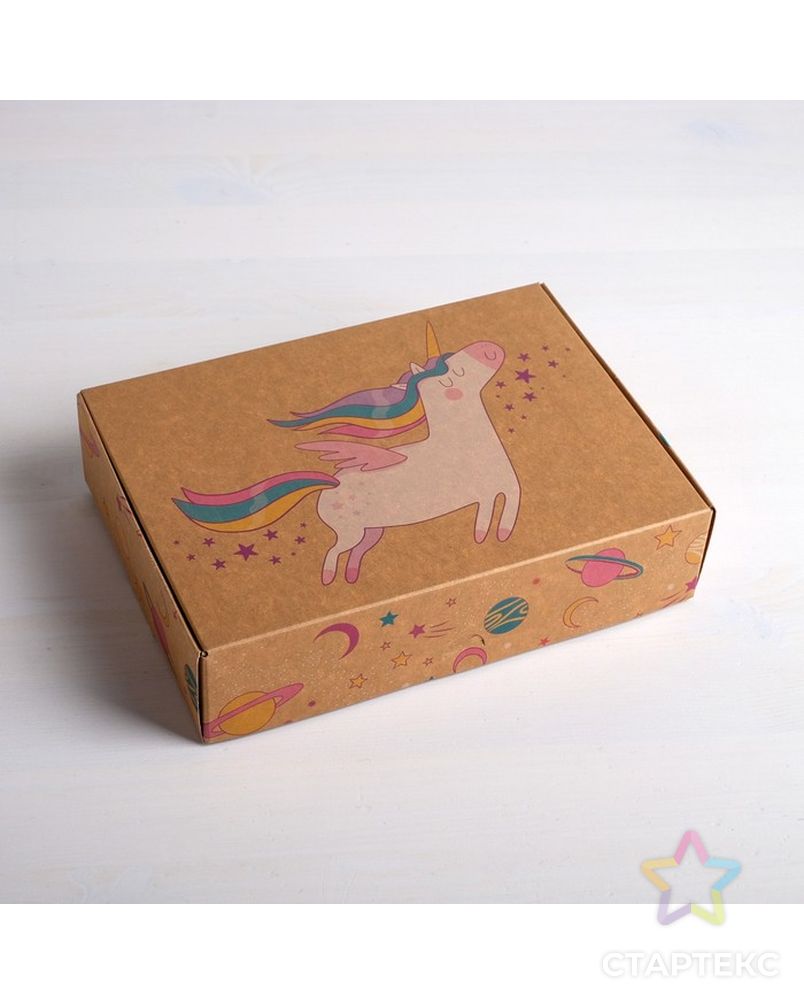 Коробка складная крафтовая «Единорог», 21 × 15 × 5 см арт. СМЛ-82267-1-СМЛ0004789093 2