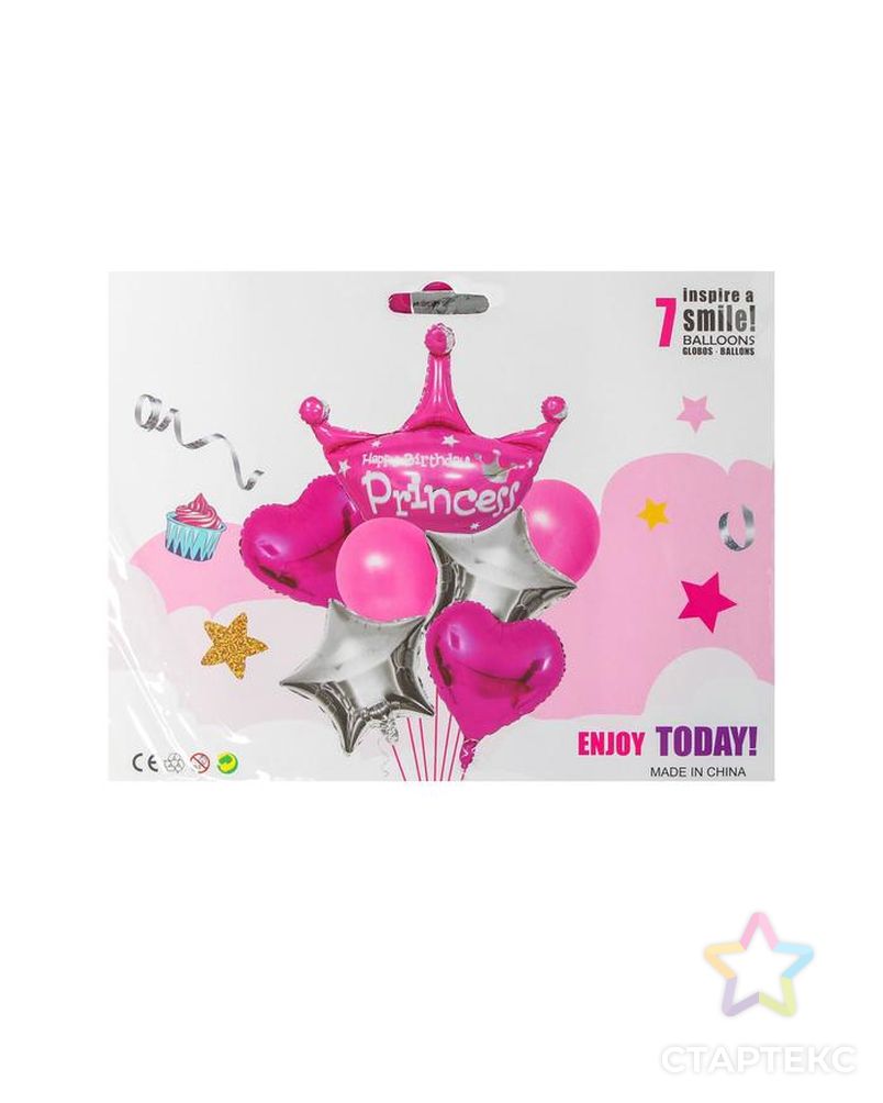 Букет из шаров «С днём рождения, принцесса», корона, цвет розовый, набор 8 шт. арт. СМЛ-77742-1-СМЛ0004792724 2