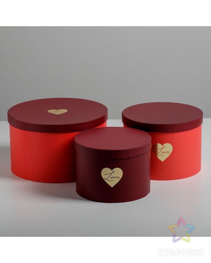 Набор шляпных коробок для цветов 3 в 1 «Красный», 18 × 13 см - 25 × 15 см арт. СМЛ-113191-1-СМЛ0004796439 1